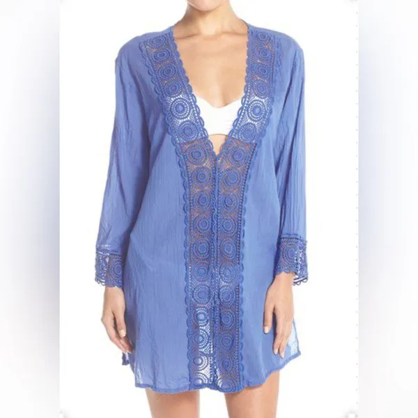 La Blanca Womens Beach Tunic Coverup Size M Blue Coastal Resort Lightweight - Image 11