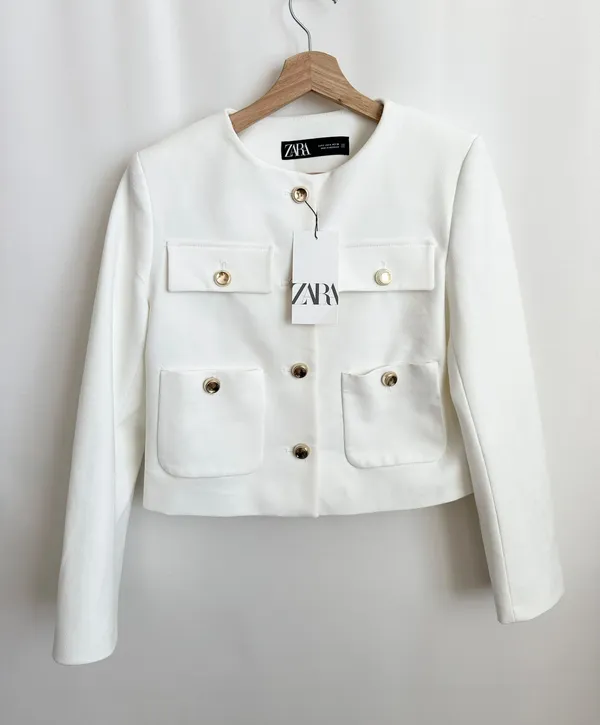 blazer jacket white golden buttons office suit coat business casual - Image 6