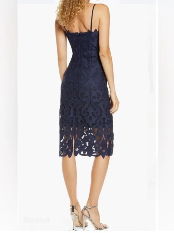 Bardot Women’s Lina Navy Lace Column Shift Square Neck Midi Dress Size 2 NWT - Image 7