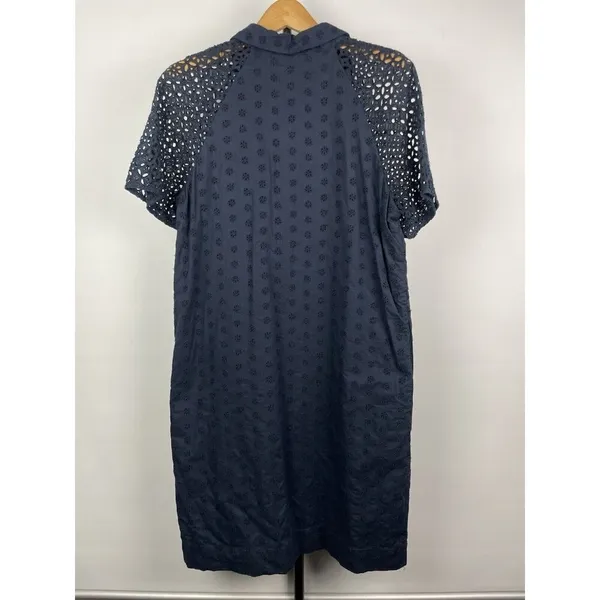 J. Crew Navy Blue Eyelet Short Sleeve Pockets Pop Over Shirt Dress Size 6‎ - Image 7