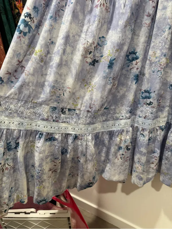 Anthropologie Lace Trim Floral Maxi Dress Large NWT Blue Cottagecore - Image 7