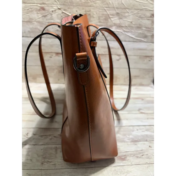 FZONE Leather Shoulder Tote Bag Brown Crossbody Office Handbag Laptop Work NWOT - Image 4