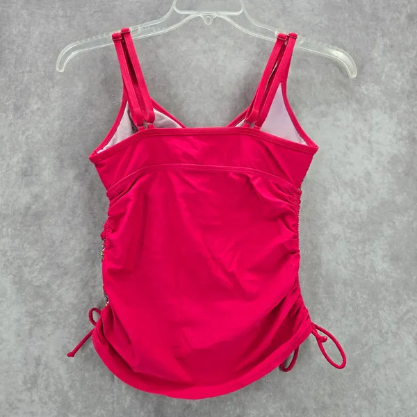 Athleta Pink Floral‎ Scrunch Tie Padded Swimwear Tankini Tank Top Medium 34 B/C - Image 2