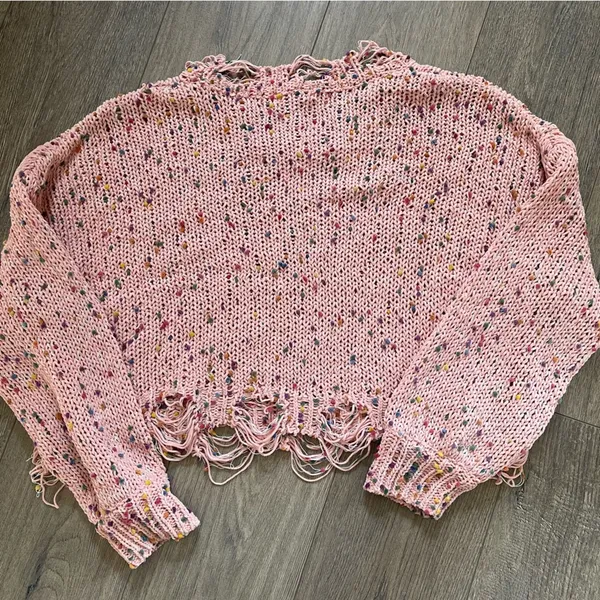 Wild Honey Pink Confetti Distressed Sweater Size: M - Image 6