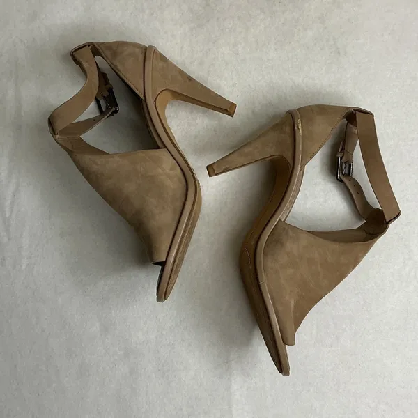 Vince Camuto Women Tan Suede Peep Toe Ankle Strap Heels Size 10M - Image 3