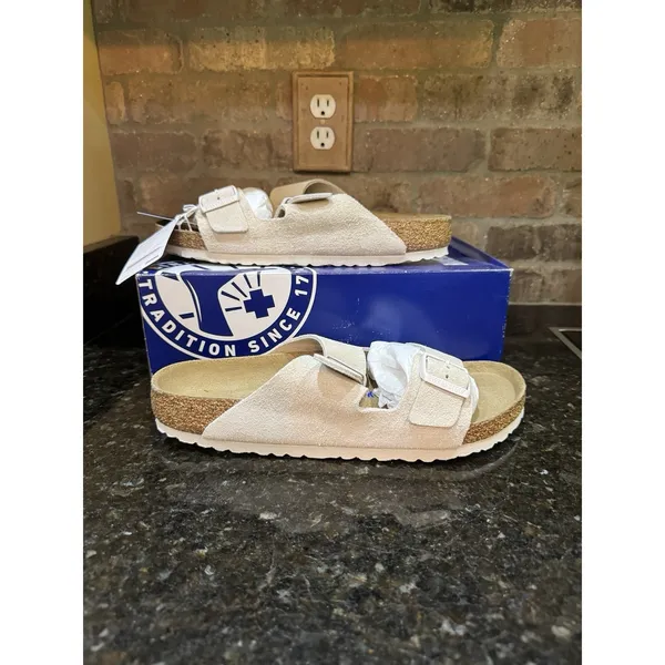 BIRKENSTOCK ARIZONA BS SOFT FOOTBED Modern SUEDE ANTIQUE WHITE Size 10 Men's - Image 3