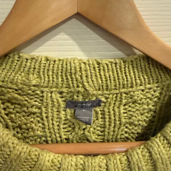 aerie Lime Green Cable Knit Crewneck Sweater - Image 2