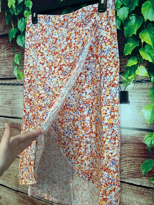 Free People Boutique Faux Wrap Midi Skirt 4th of July Patriotic Red White Blue Beachy Medium - Image 2