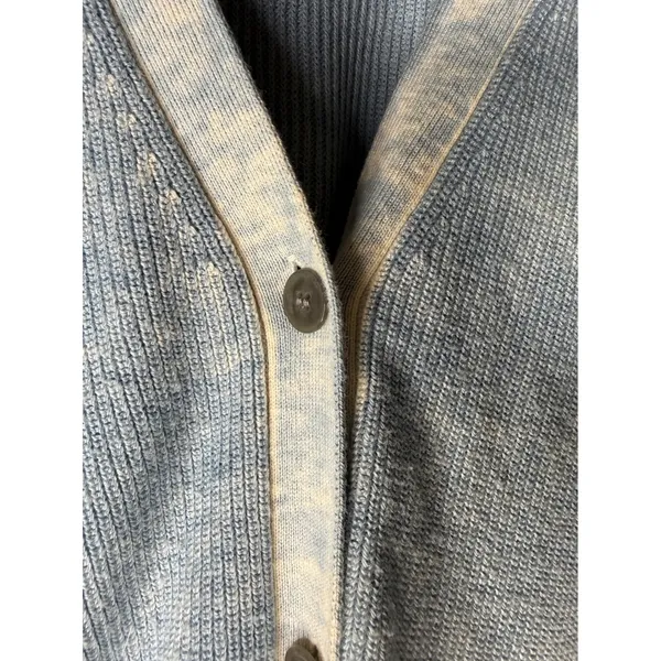 ATM Anthony Thomas Melillo Light Blue Acid Wash Ribbed V-Neck Cardigan Small - Image 4