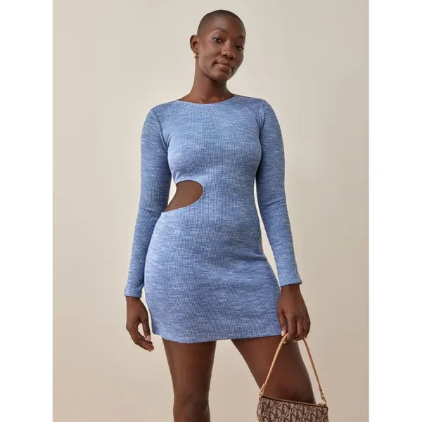 Reformation Tracy blue cut out‎ long sleeve knit dress size small - Image 3