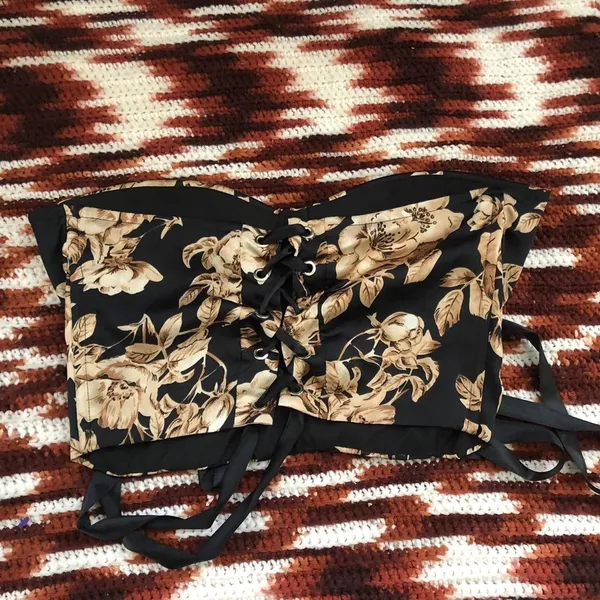 Whimsygoth Black gold floral corset sweetheart bustier top blouse shirt #evening #party #formal #glam - Image 3