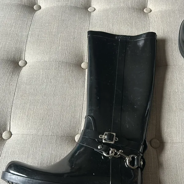 Coach Lori Black Rubber Tall Rain Boots W/ Silver Hardware Size 8 - Image 8