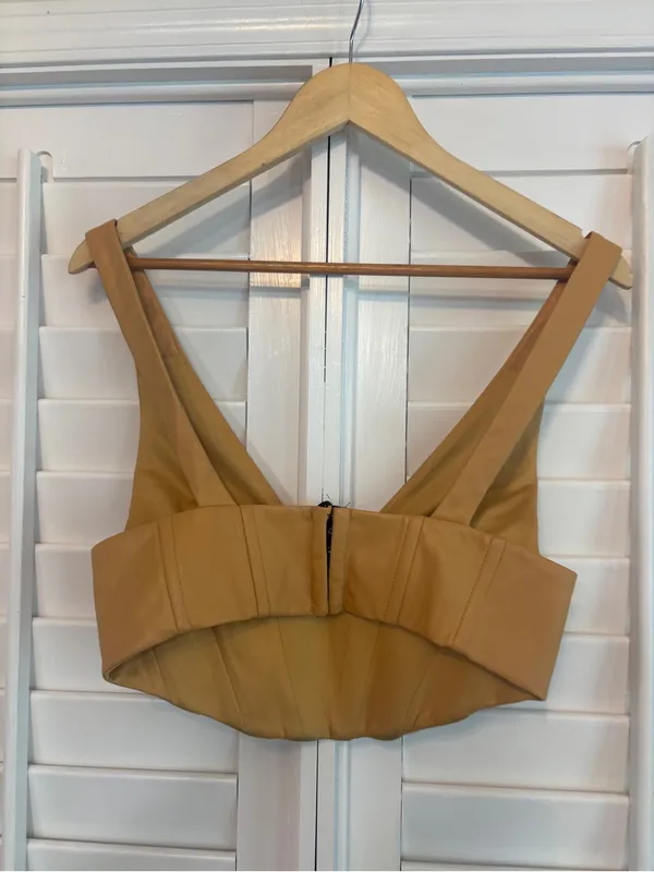 Zara Gold Faux Leather Crop Tank Size Small - Image 2