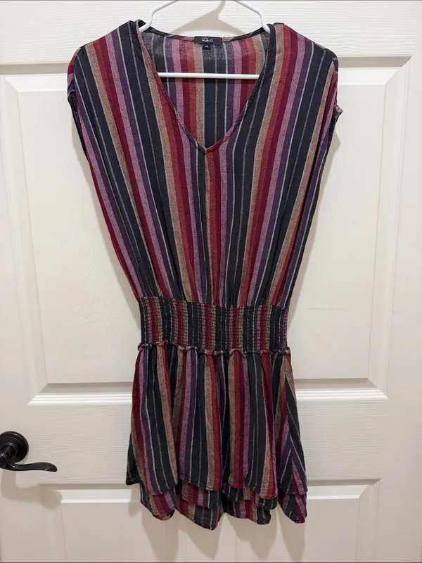 Rails Lucca Linen Blend Smocked Mini Dress Brava Multi-Color Stripe Size XS - Image 2