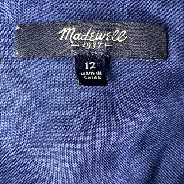 Madewell 100% Silk Sleeveless Dress Size 12 Navy Print w/ Pockets - Image 7