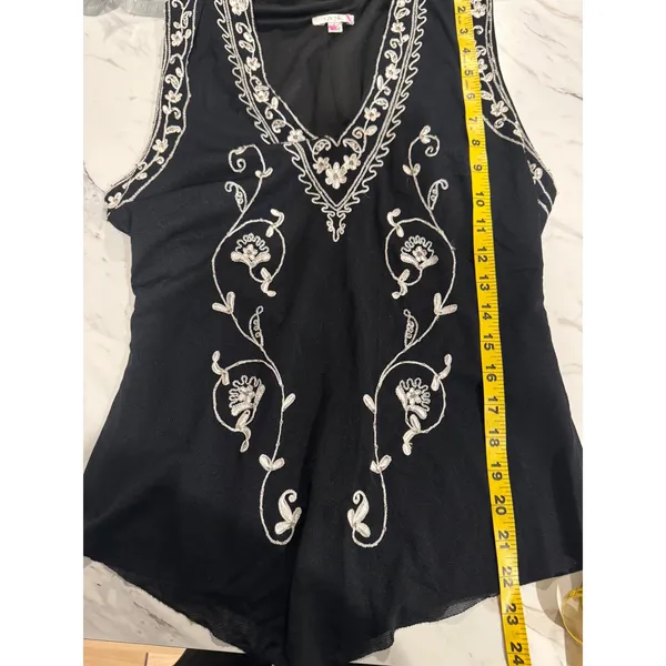 Vintage Cache Sleeveless Black Mesh Top Embroidery SIZE L Boho y2k Fairy Dark - Image 6