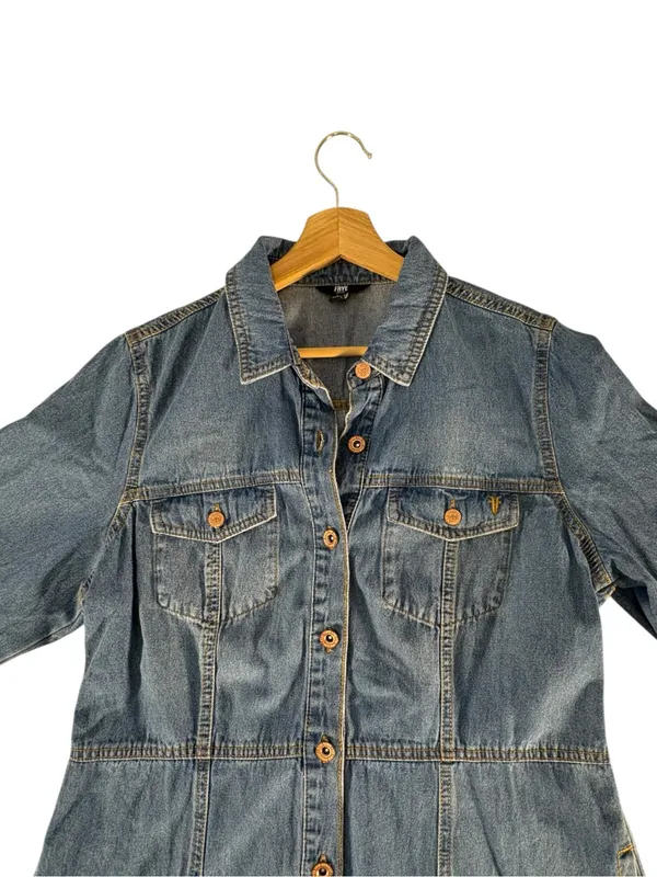 Frye Denim Shirt Dress Womens L Western Long Sleeve Button Front Mini Blue - Image 6