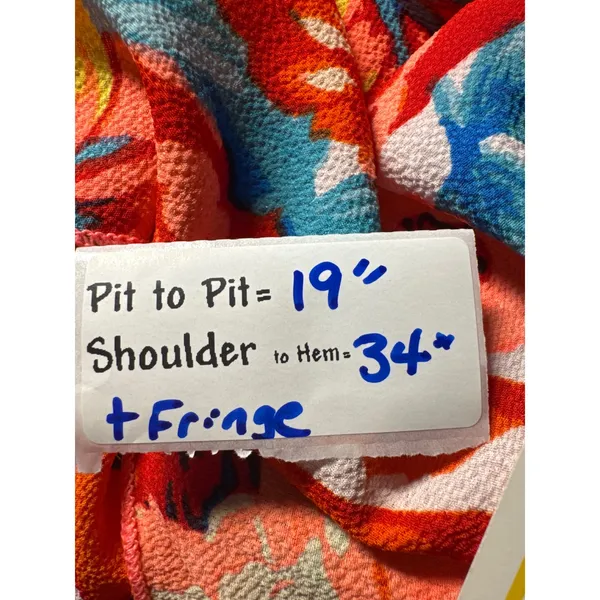 LuLaRoe Monroe Kimono Cardigan Floral Fringe‎ Coral Blue Yellow Pink Size S - Image 5