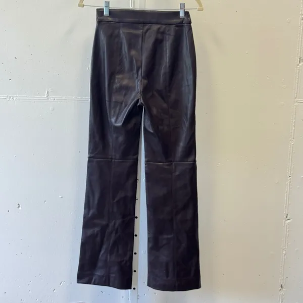 Ann Taylor Espresso Brown Faux Leather High Rise Flare Seam Front Pants 00 - Image 2