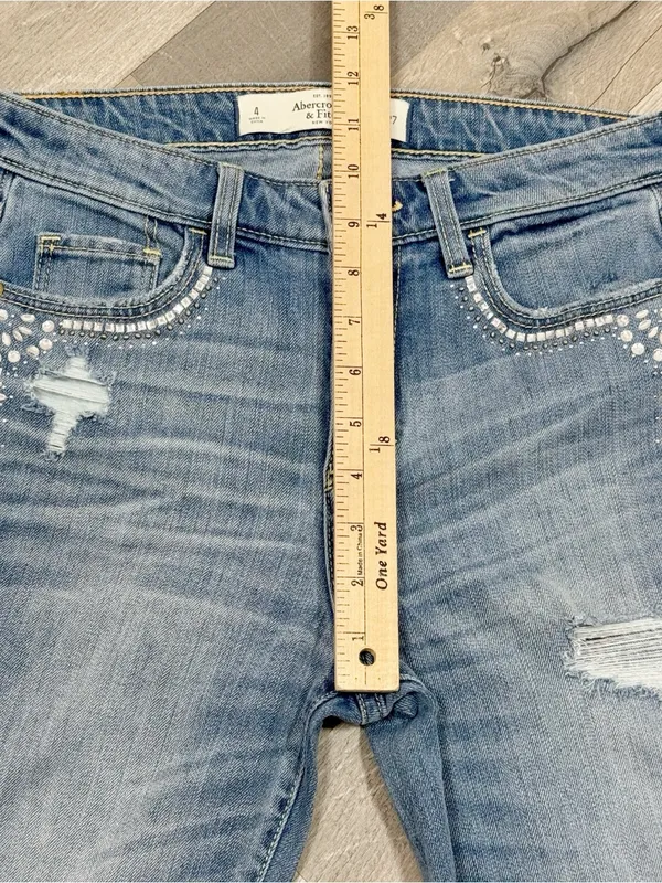 Abercrombie & Fitch Rhinestone Jeweled Distressed Skinny‎ Jeans Blue 4 - Image 11