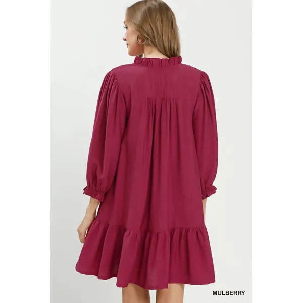 Umgee Smocked Ruffle Detail Tiered Mini Dress - Mulberry‎ - Small - Image 3