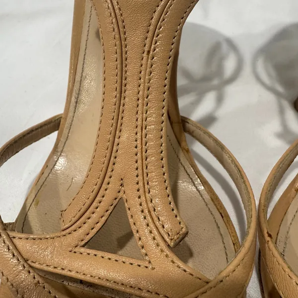 Bottega Veneta Nude Leather Strappy Stiletto Sandals Heels 39 Italy - Image 3