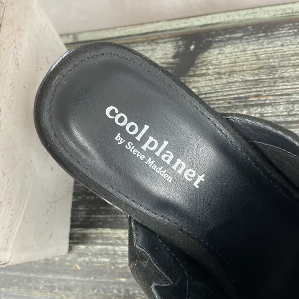 Steve Madden Cool Planet Black Leather Block Heel Open Toe Shoes 8 NEW - Image 5