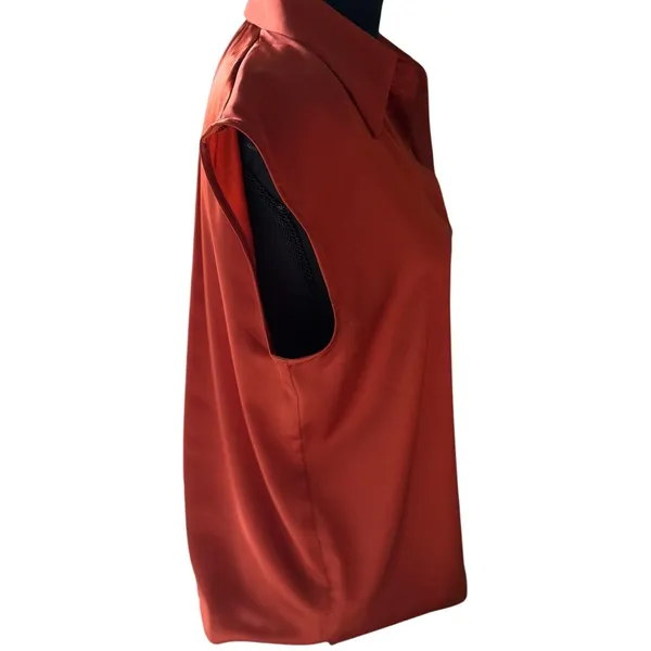 Banana Republic Rust Red Sleeveless Blouse Small Oversized Collar Button Front - Image 8