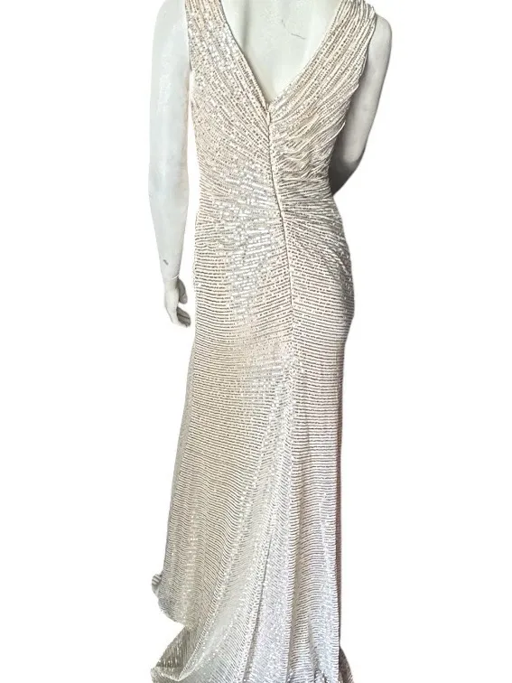 Wenkafo Double V-Neck Fit Mermaid Sleeveless Sequined Formal Champagne Sz 6 NWT - Image 4
