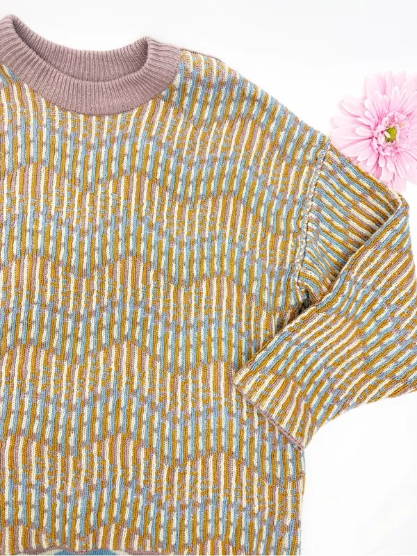Free People Beach Malibu Pattern Textured Oversized Crew Neck Sweater Boho - Image 11