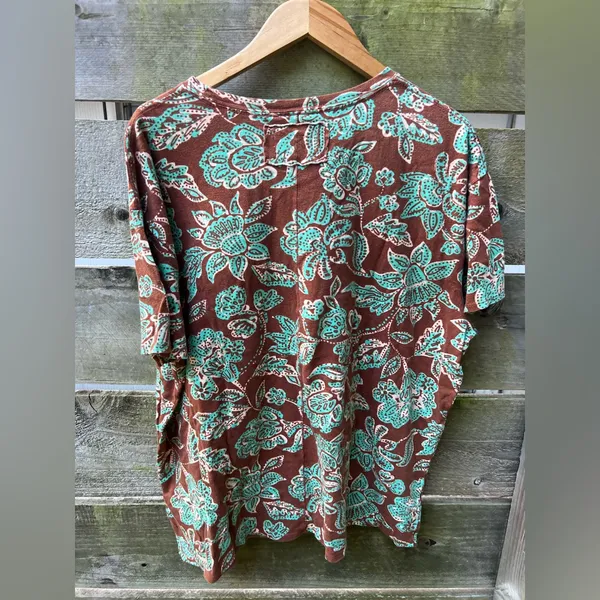 Free People We the Free Nina‎ Floral Printed Tee Brown Green - Image 4