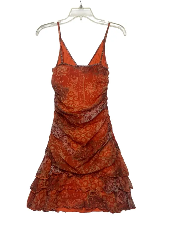 Roberta small 90s y2k Orange Ruffle ruched V-Neck Slip Dress brat party mini - Image 10