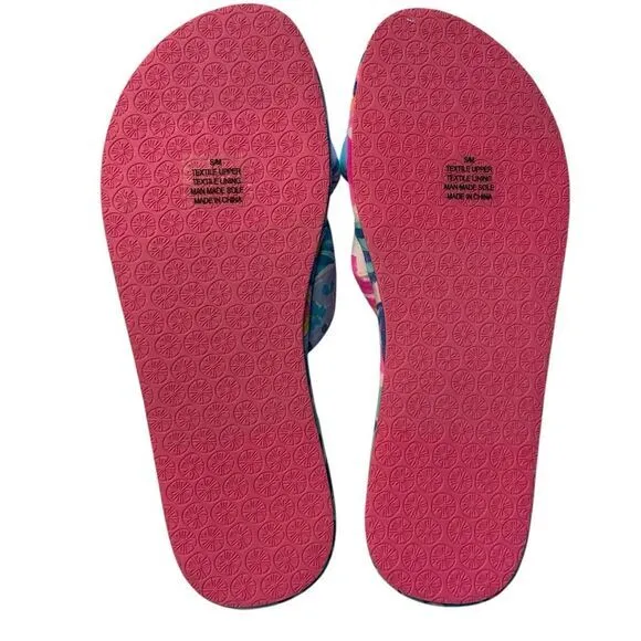 Lilly Pulitzer S/M Pool Slipper Slides Aqua Pink Rainforest Retreat Resortwear‎ - Image 3