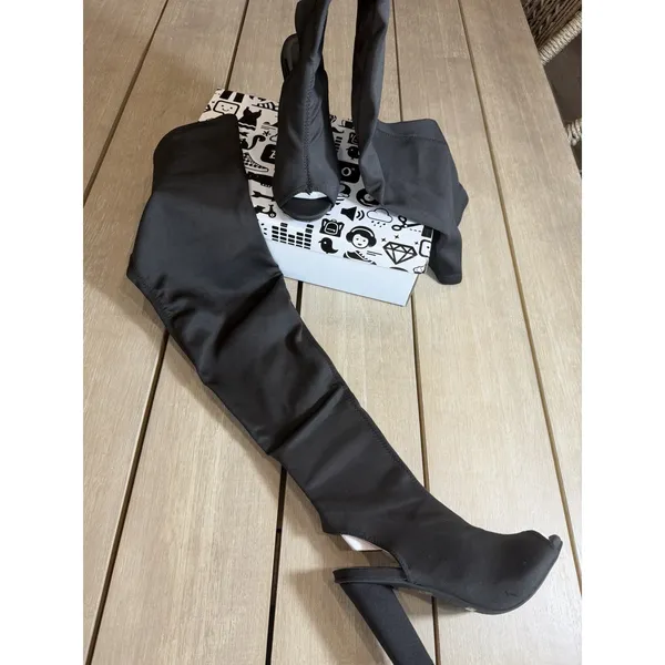 Bamboo Women’s Sunlight-02s Size‎ 9 Thigh High Stretchy Peep Toe Heeled Boots - Image 10