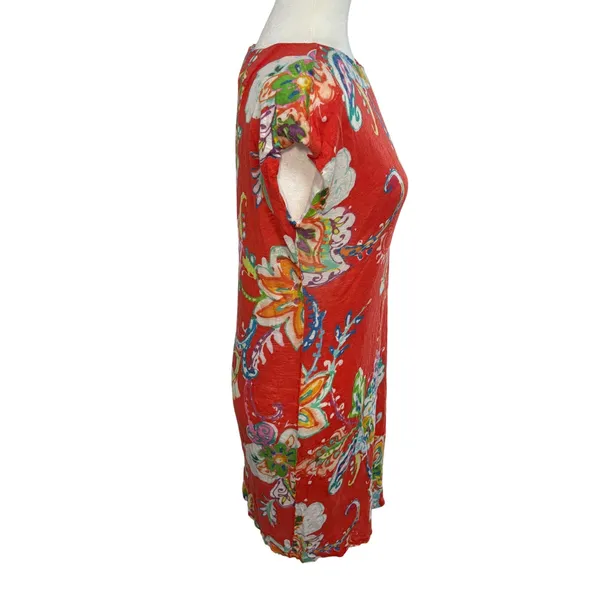 Lauren Ralph‎ Lauren Red Floral Paisley 100% Linen Shift Dress Womens S tropical - Image 4