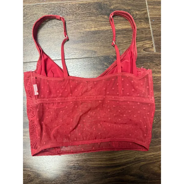 Red Lace & Swiss Dot Mesh Longline Bralette‎ XS - Image 2