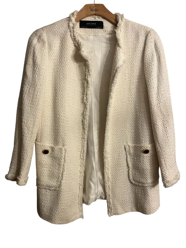 Zara Cream Bouclé Open-Front Blazer Jacket - Image 2
