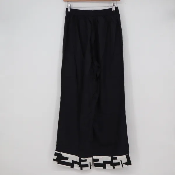 925 Attire Black Wide Leg Trousers Geometric Graphic Hem Pants Womens Medium - Image 4