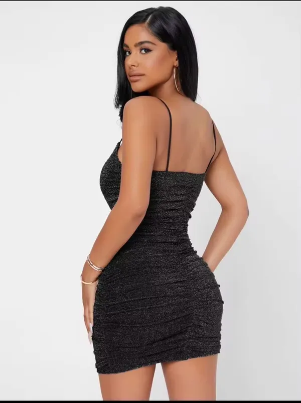 🖤 ✨ Sparkly Black Ruched Mini Bodycon Dress | Size S ✨🖤🎀 - Image 5