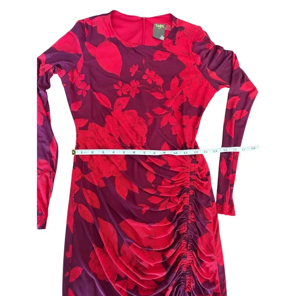 Taylor Women’s Purple/Red Long Sleeve Ruched Maxi Foral Dress, Size 4 - Image 12