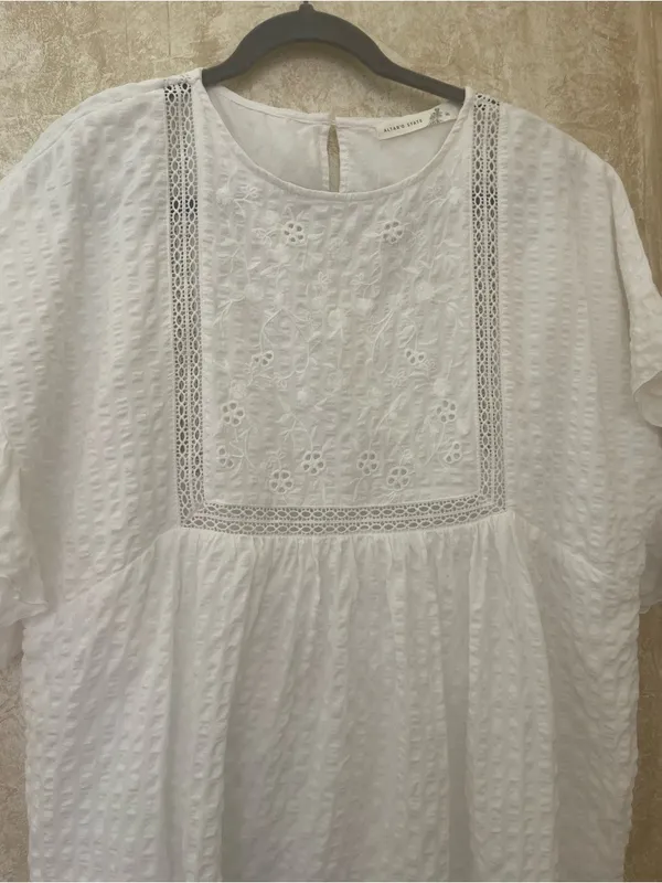 Altar’d State Cove White Embroidered Flutter Sleeve Mini Cotton Dress Boho Sz M - Image 6