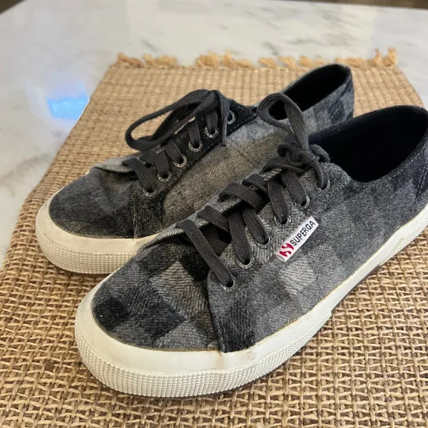 Superga Plaid Flannel Low Top Sneakers Women's Size 39 EU 8 US Grey Black‎ - Image 3