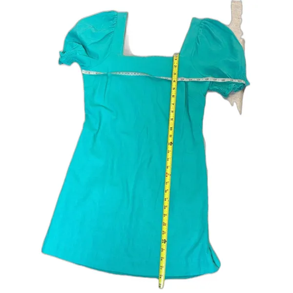 Draper James RSVP Linen Blend Puff Sleeve Mini Dress Green Square Neck S - Image 5