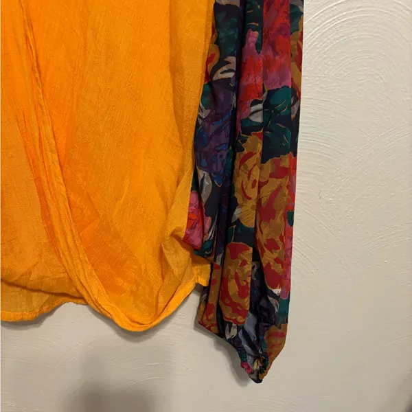 Umgee XL Mustard Floral Balloon Sleeve Boho Blouse Boutique Top - Image 7
