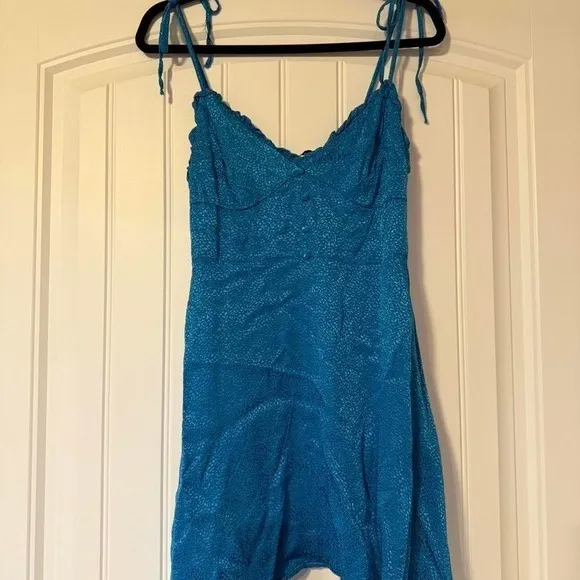 ZARA Blue Leopard Print Ruffle Spaghetti Strap Mini Dress Size M‎ - Image 3