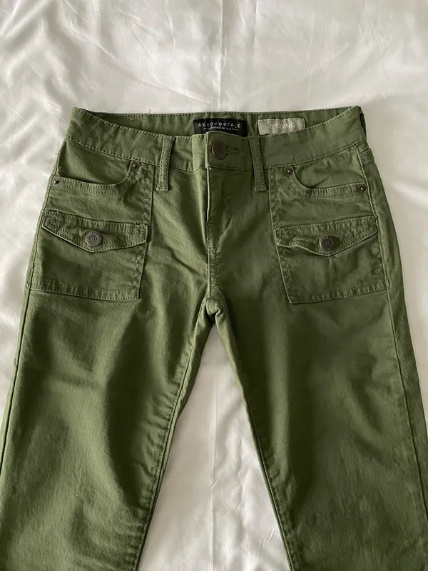 Olive Green Low Rise Cargo Jeggings - Image 2