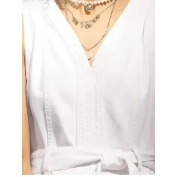 Sundance Poppy Denim Midi Dress Belted A-Line Pockets Boho, White, Size 12, NWOT - Image 3