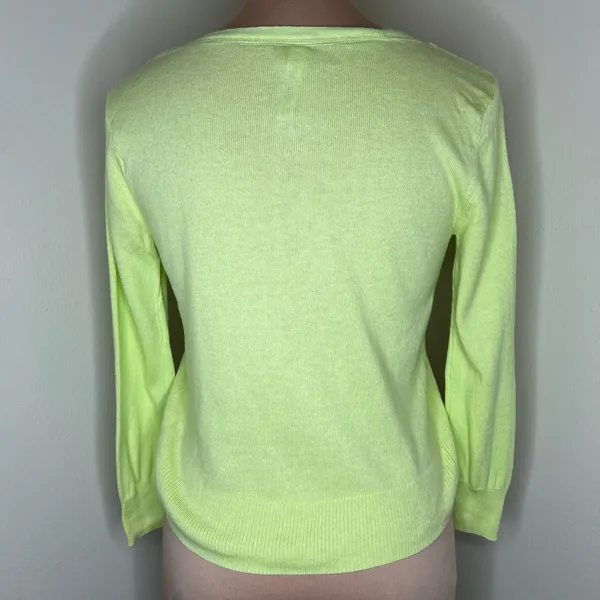 Aeropostale Cardigan Sweater Medium Womens Green Knit Lightweight Cotton V-Neck - Image 2