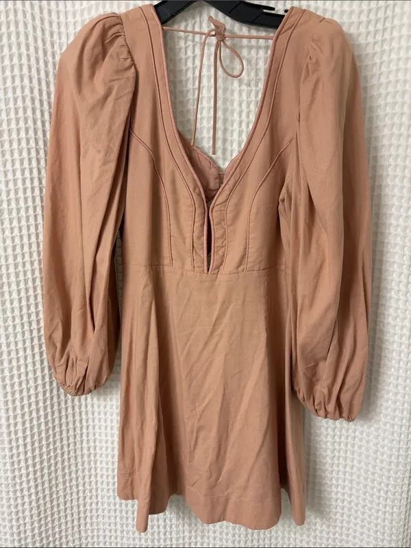 Farm Rio for Anthropologie Linen Long Sleeve Cutout Mini Dress Medium - Image 9