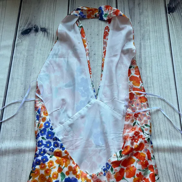 Lulus Bold Presence Orange Multicolor Floral Satin Halter Midi Dress - Image 11